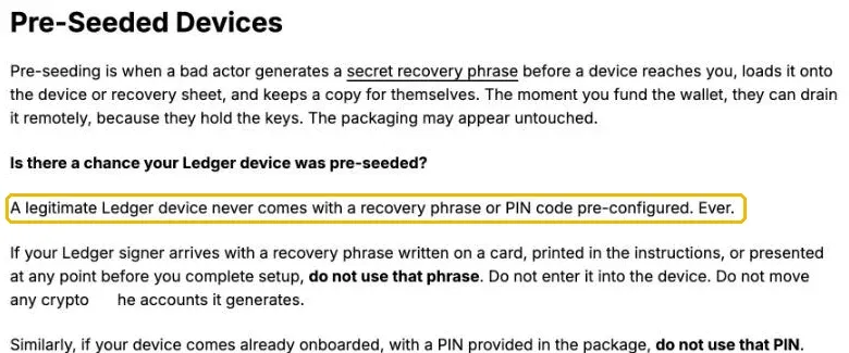 Ledger 官方购买安全指南:正品设备不会预先设置恢复短语或 PIN