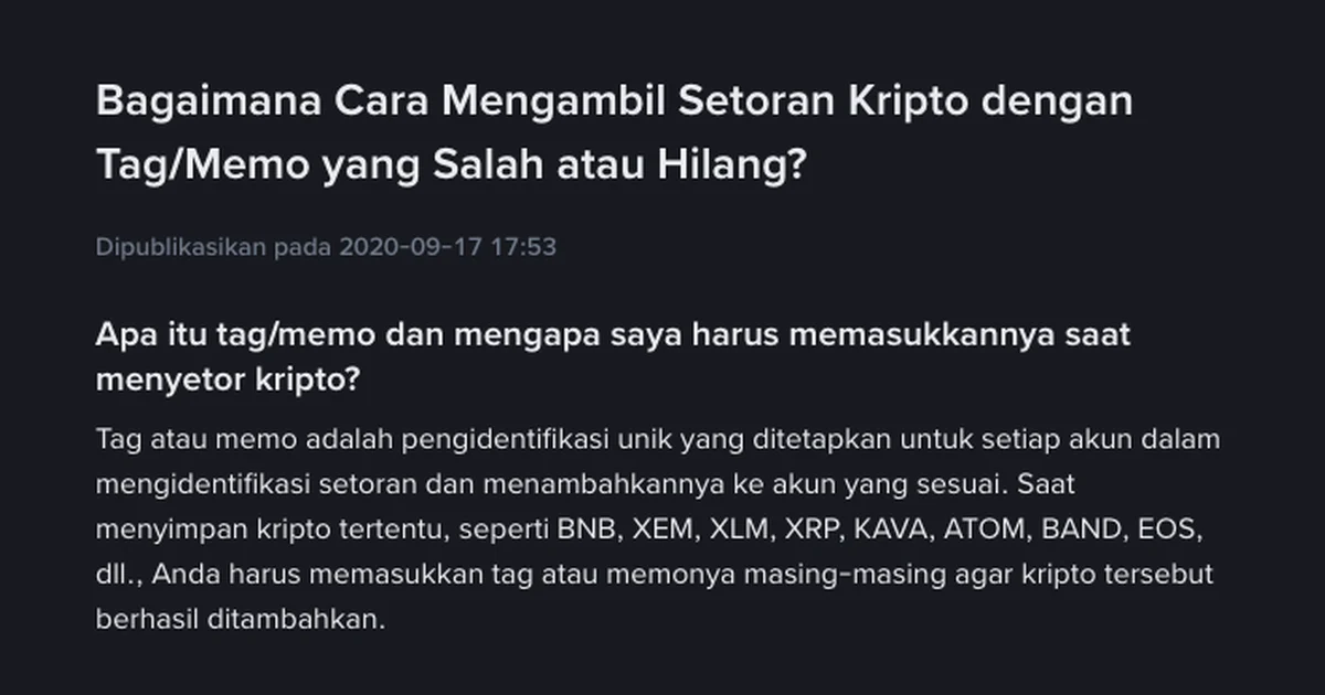 Lupa Isi Memo/Tag saat Deposit ke Binance: Cara Mengajukan Pemulihan